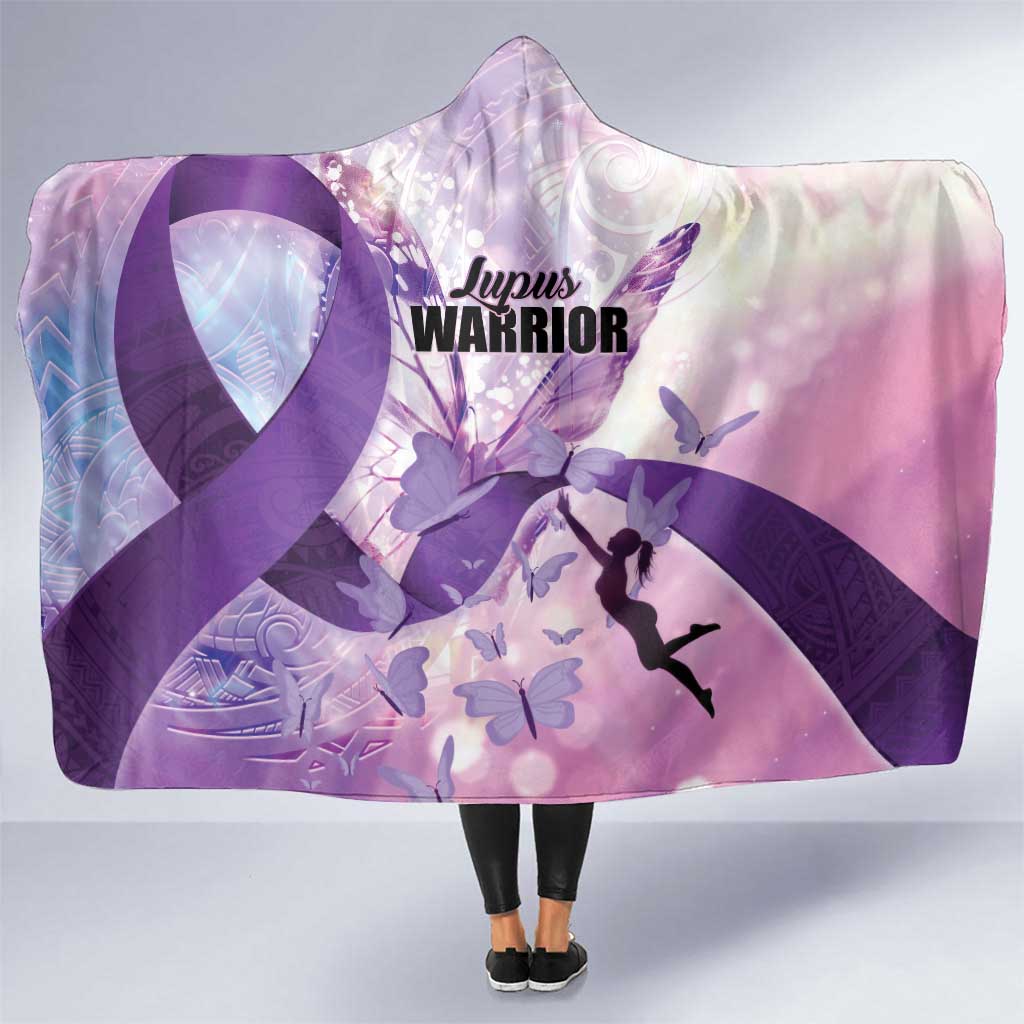 Polynesian Lupus Awareness Hooded Blanket Butterfly Hologram Lupus Warrior