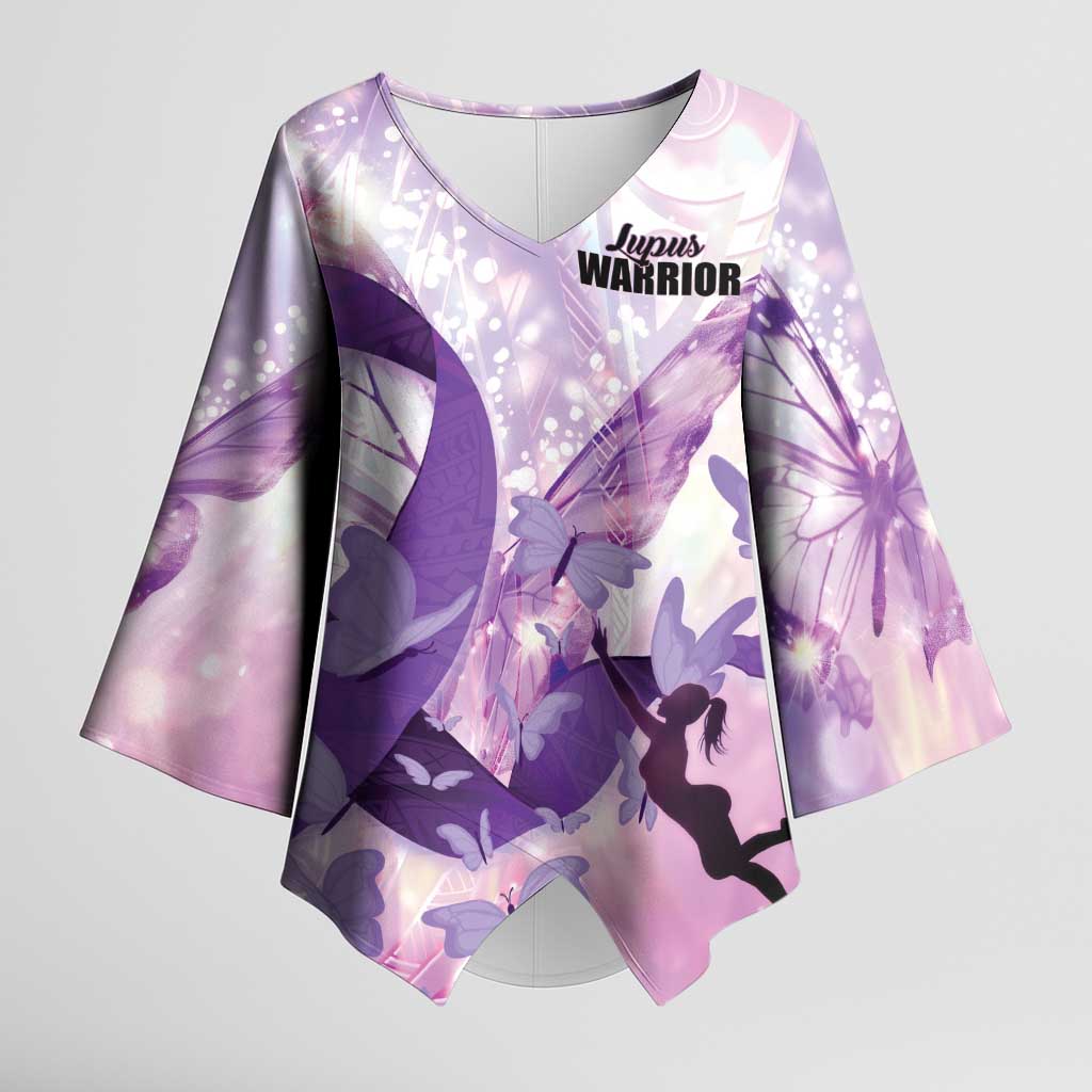 Personalized Polynesian Lupus Awareness Kimono Sleeve Blouse Butterfly Hologram Lupus Warrior