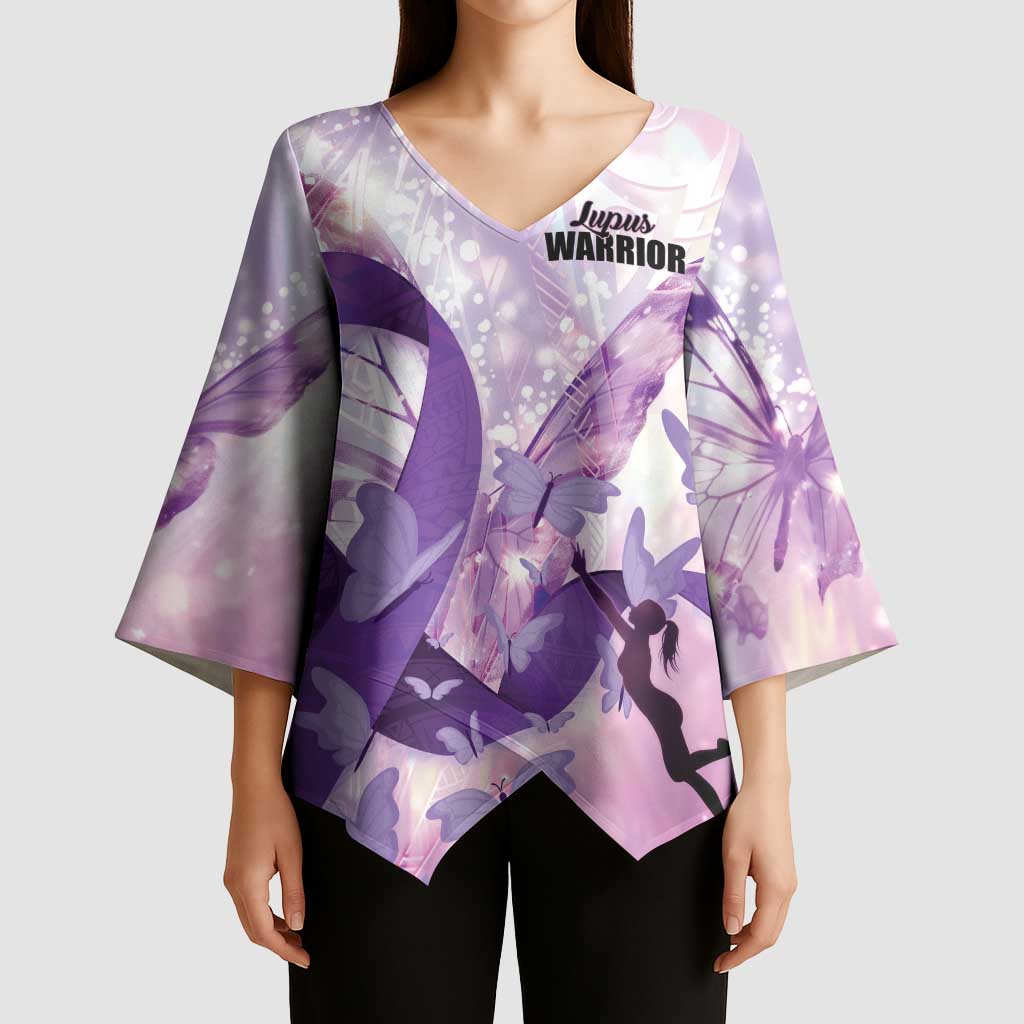 Personalized Polynesian Lupus Awareness Kimono Sleeve Blouse Butterfly Hologram Lupus Warrior