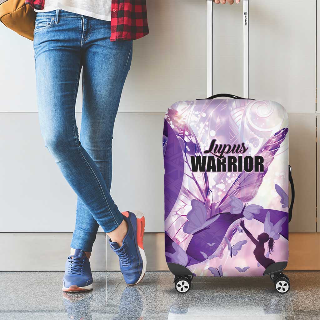 Polynesian Lupus Awareness Luggage Cover Butterfly Hologram Lupus Warrior