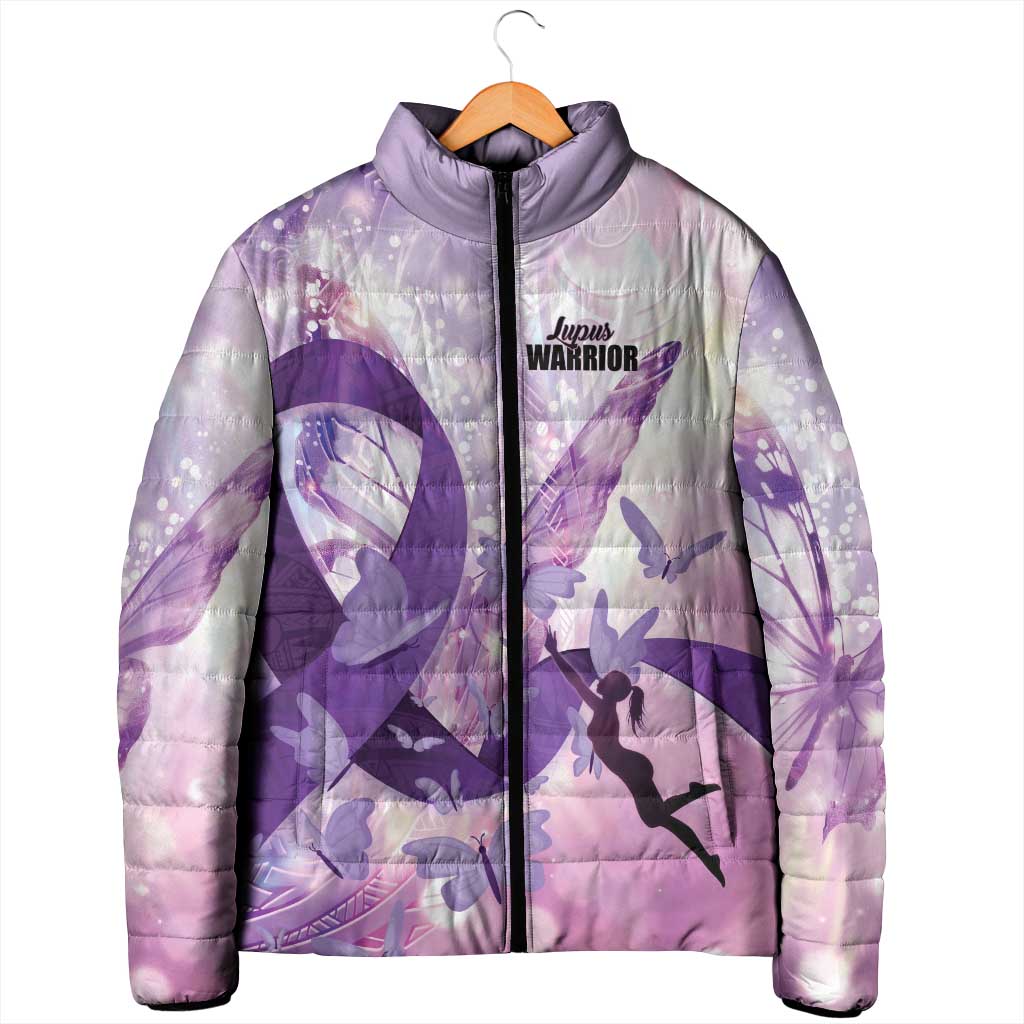 Personalized Polynesian Lupus Awareness Padded Jacket Butterfly Hologram Lupus Warrior