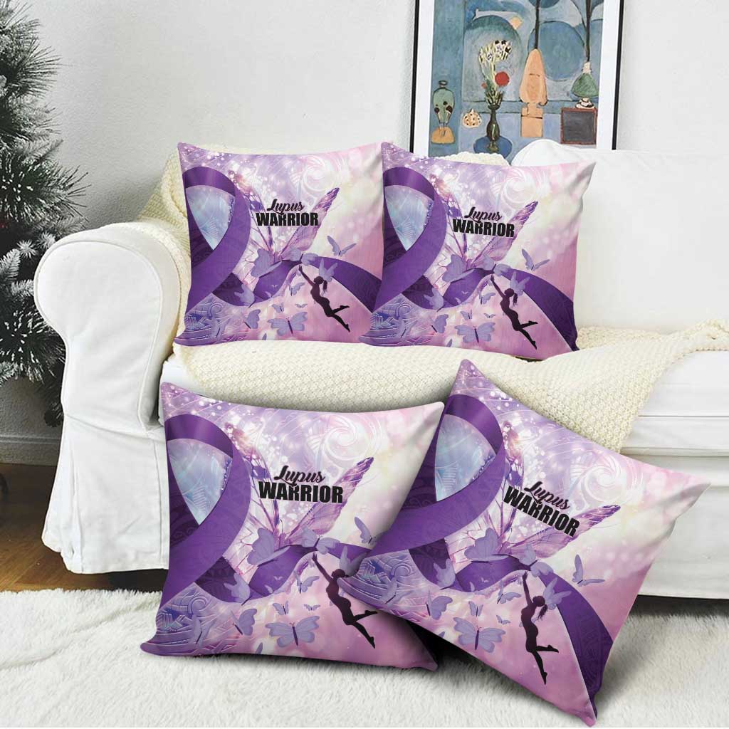 Polynesian Lupus Awareness Pillow Cover Butterfly Hologram Lupus Warrior