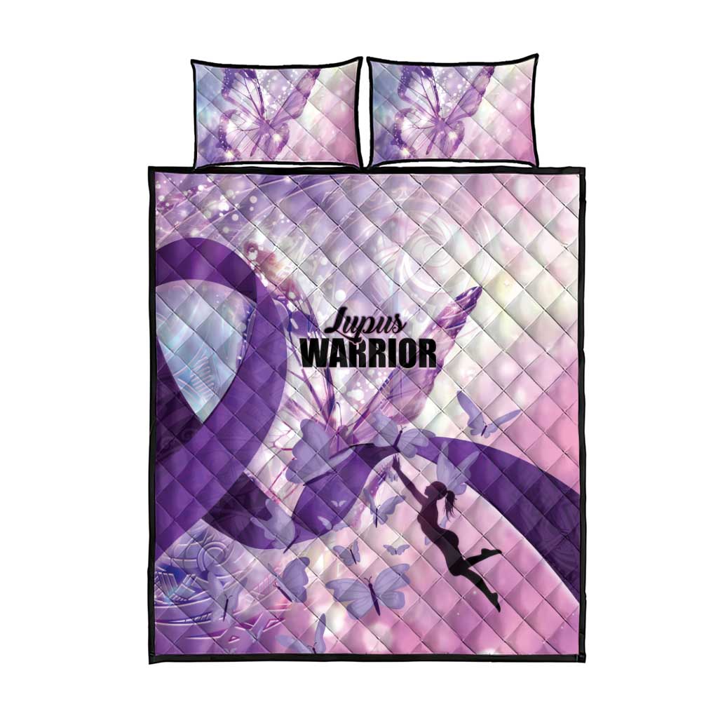 Polynesian Lupus Awareness Quilt Bed Set Butterfly Hologram Lupus Warrior