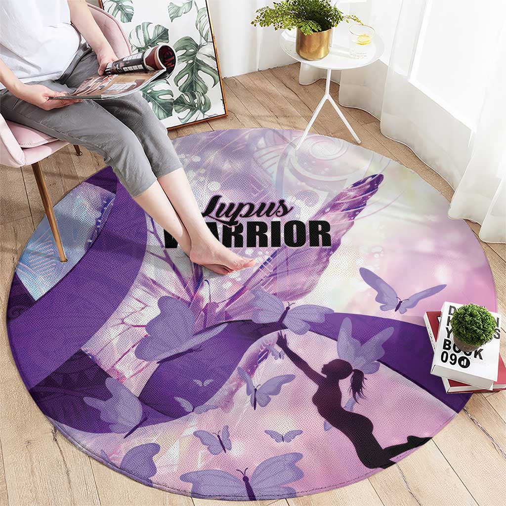 Polynesian Lupus Awareness Round Carpet Butterfly Hologram Lupus Warrior