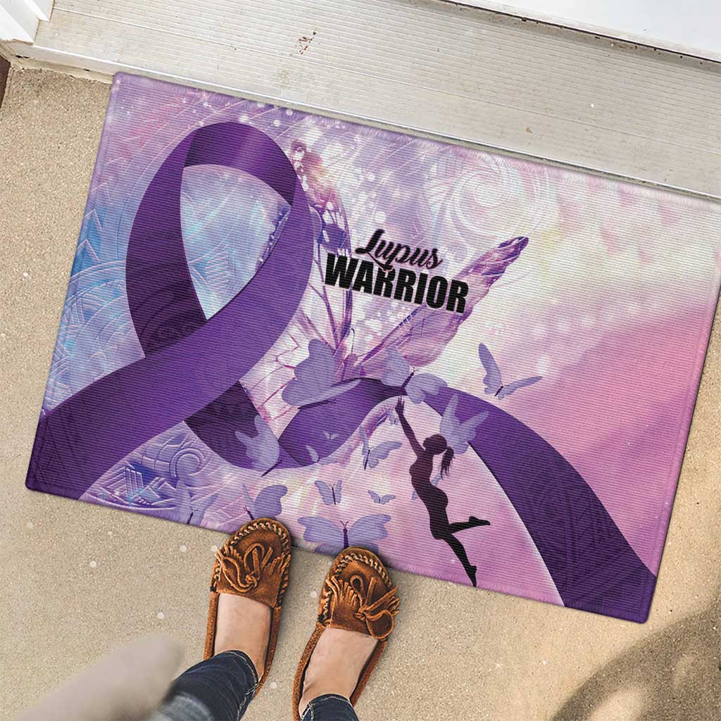 Polynesian Lupus Awareness Rubber Doormat Butterfly Hologram Lupus Warrior