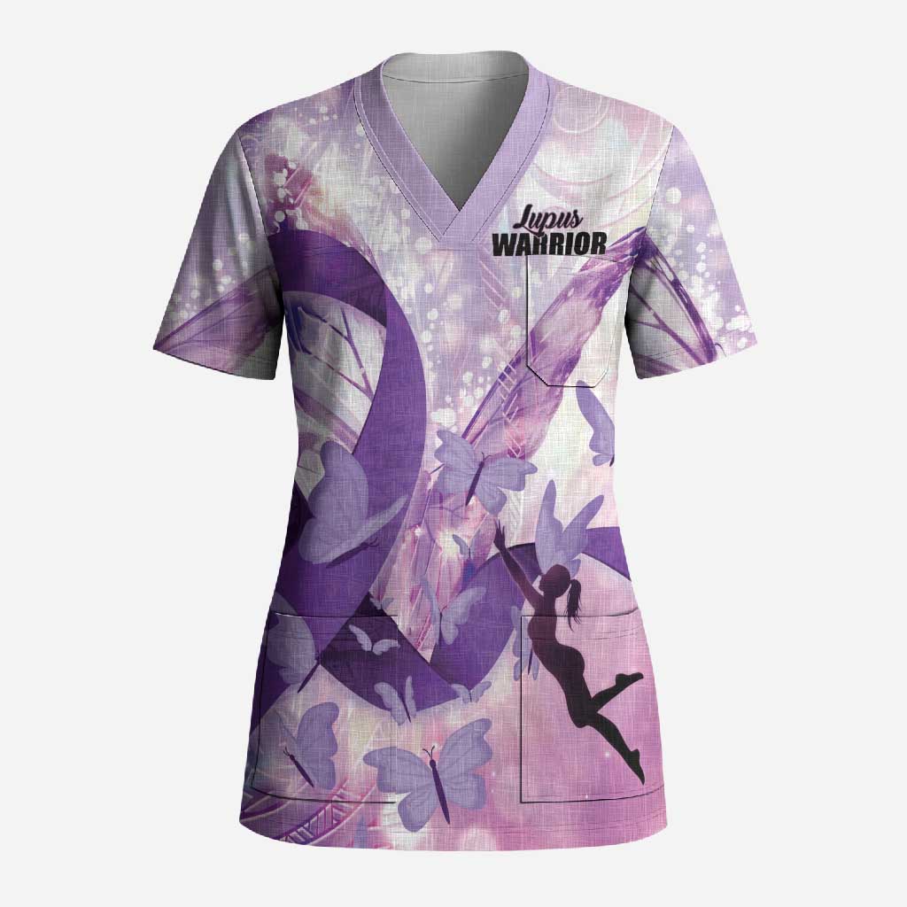 Personalized Polynesian Lupus Awareness Scrub Top Butterfly Hologram Lupus Warrior