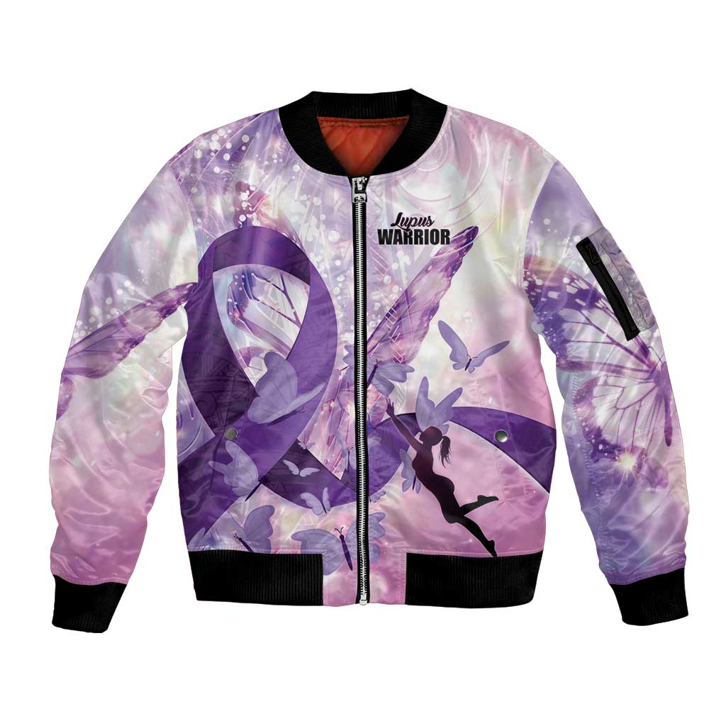 Personalized Polynesian Lupus Awareness Sleeve Zip Bomber Jacket Butterfly Hologram Lupus Warrior