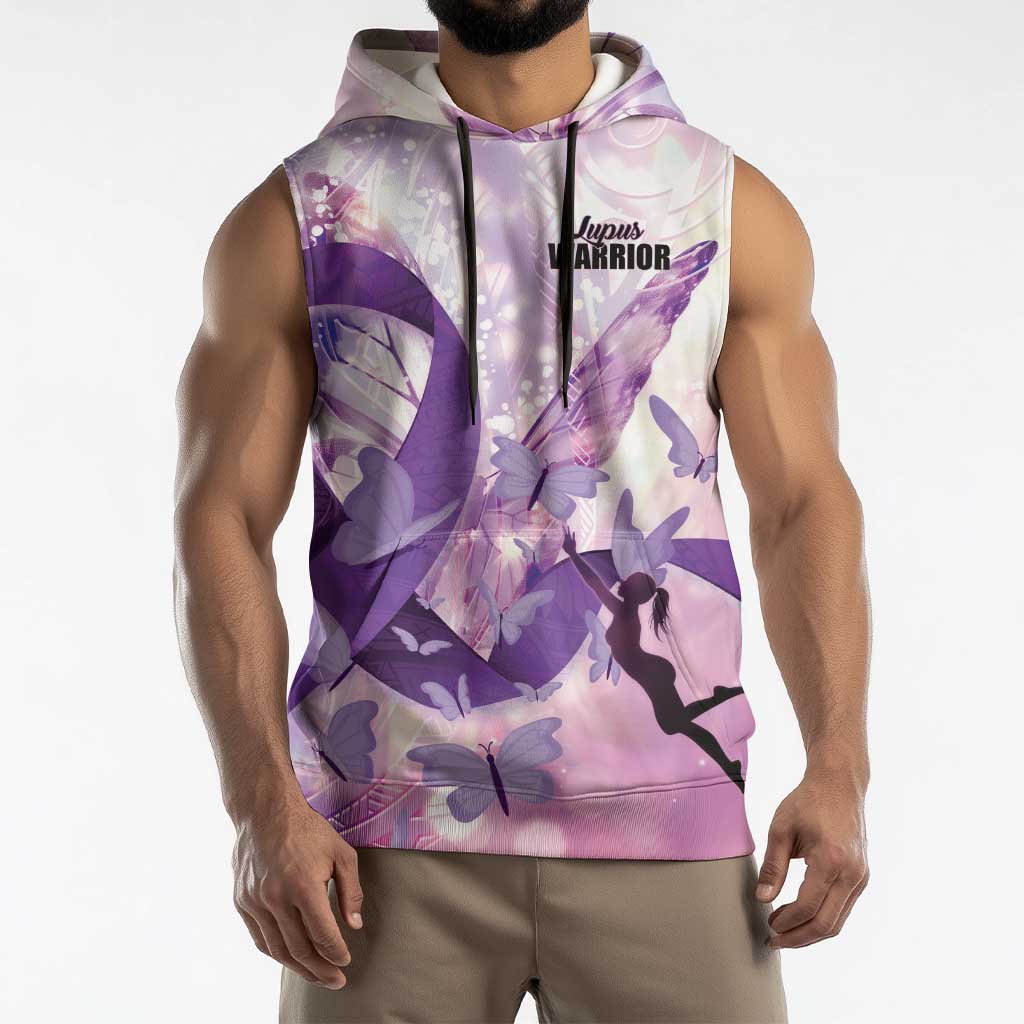 Personalized Polynesian Lupus Awareness Sleeveless Hoodie Butterfly Hologram Lupus Warrior