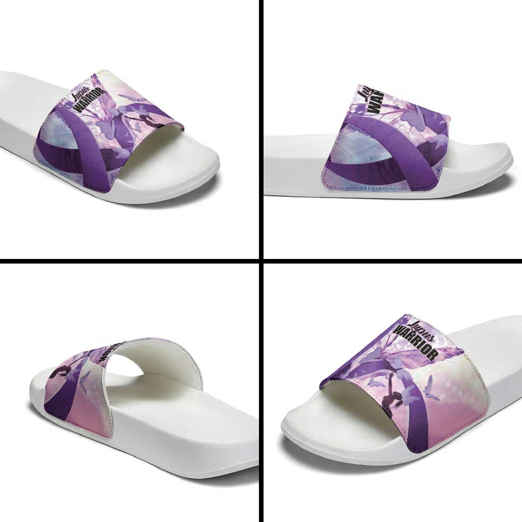 Polynesian Lupus Awareness Slide Sandals Butterfly Hologram Lupus Warrior
