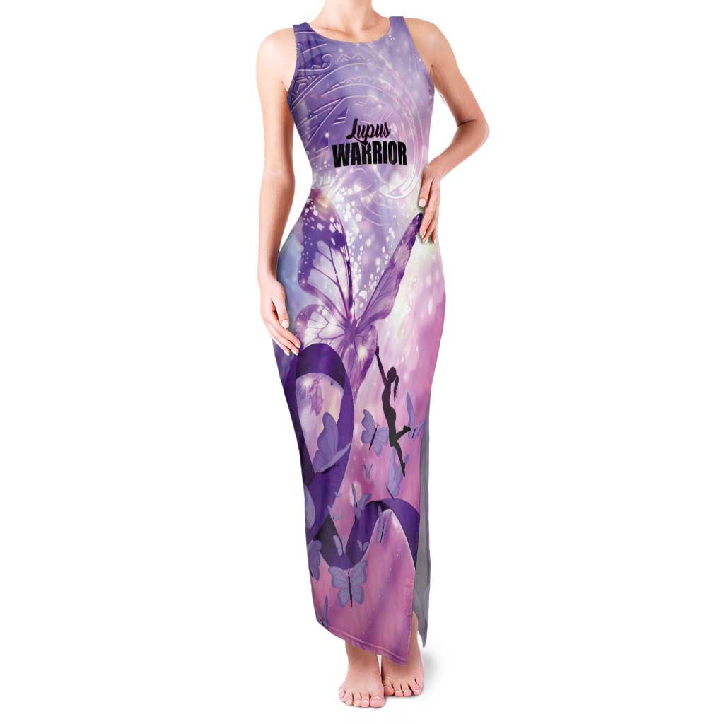 Personalized Polynesian Lupus Awareness Tank Maxi Dress Butterfly Hologram Lupus Warrior
