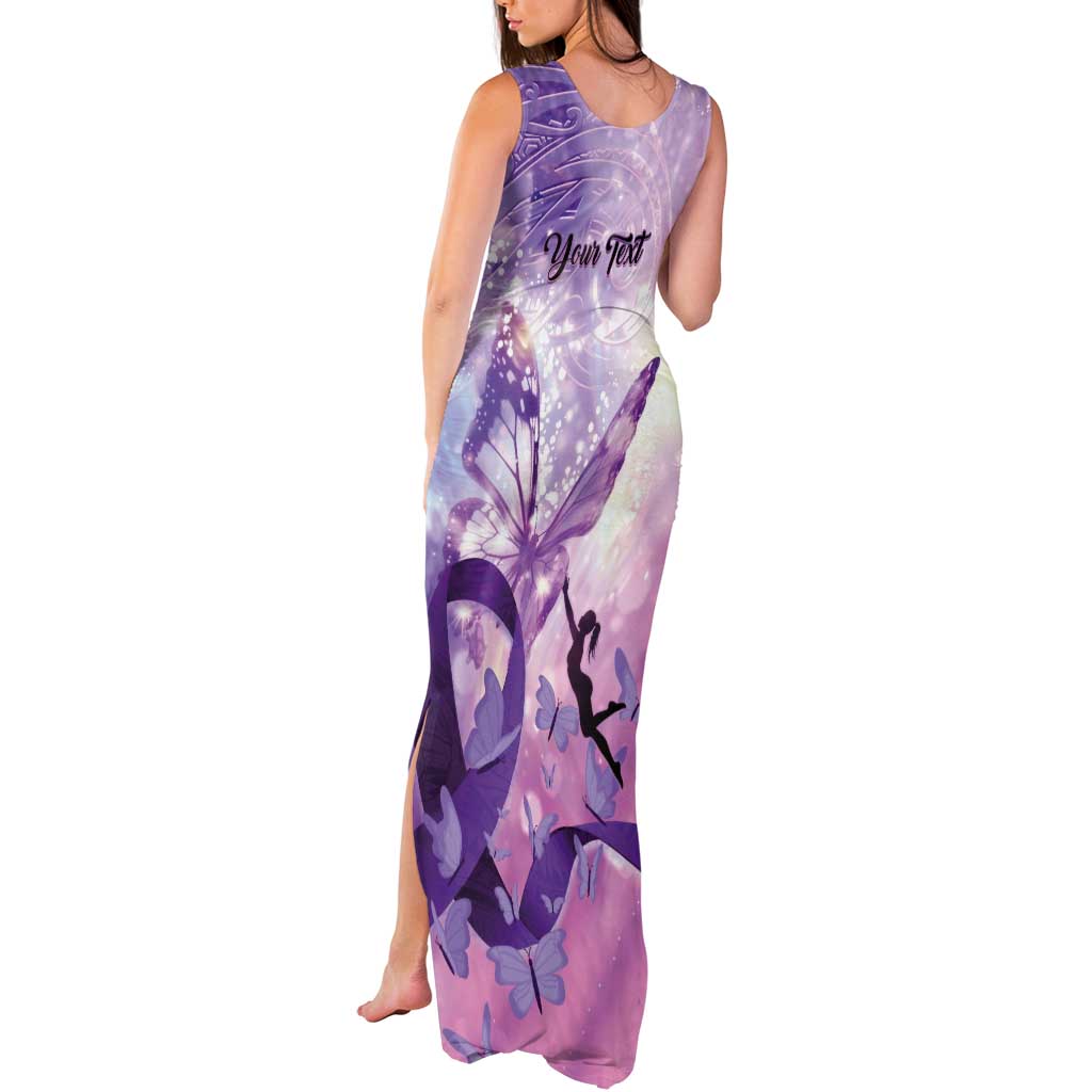 Personalized Polynesian Lupus Awareness Tank Maxi Dress Butterfly Hologram Lupus Warrior