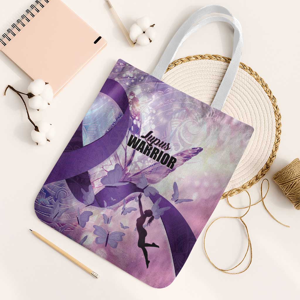 Polynesian Lupus Awareness Tote Bag Butterfly Hologram Lupus Warrior