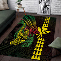 Hawaii Kakau Hammerhead Shark Area Rug Neon Plumeria Pattern