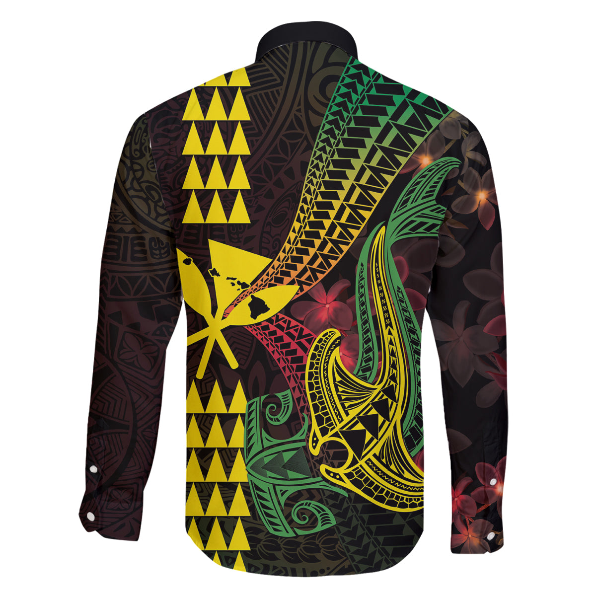 Hawaii Kakau Hammerhead Shark Family Matching Summer Maxi Dress and Hawaiian Shirt Neon Plumeria Pattern