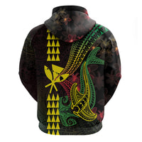 Hawaii Kakau Hammerhead Shark Hoodie Neon Plumeria Pattern