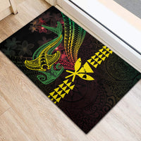 Hawaii Kakau Hammerhead Shark Rubber Doormat Neon Plumeria Pattern