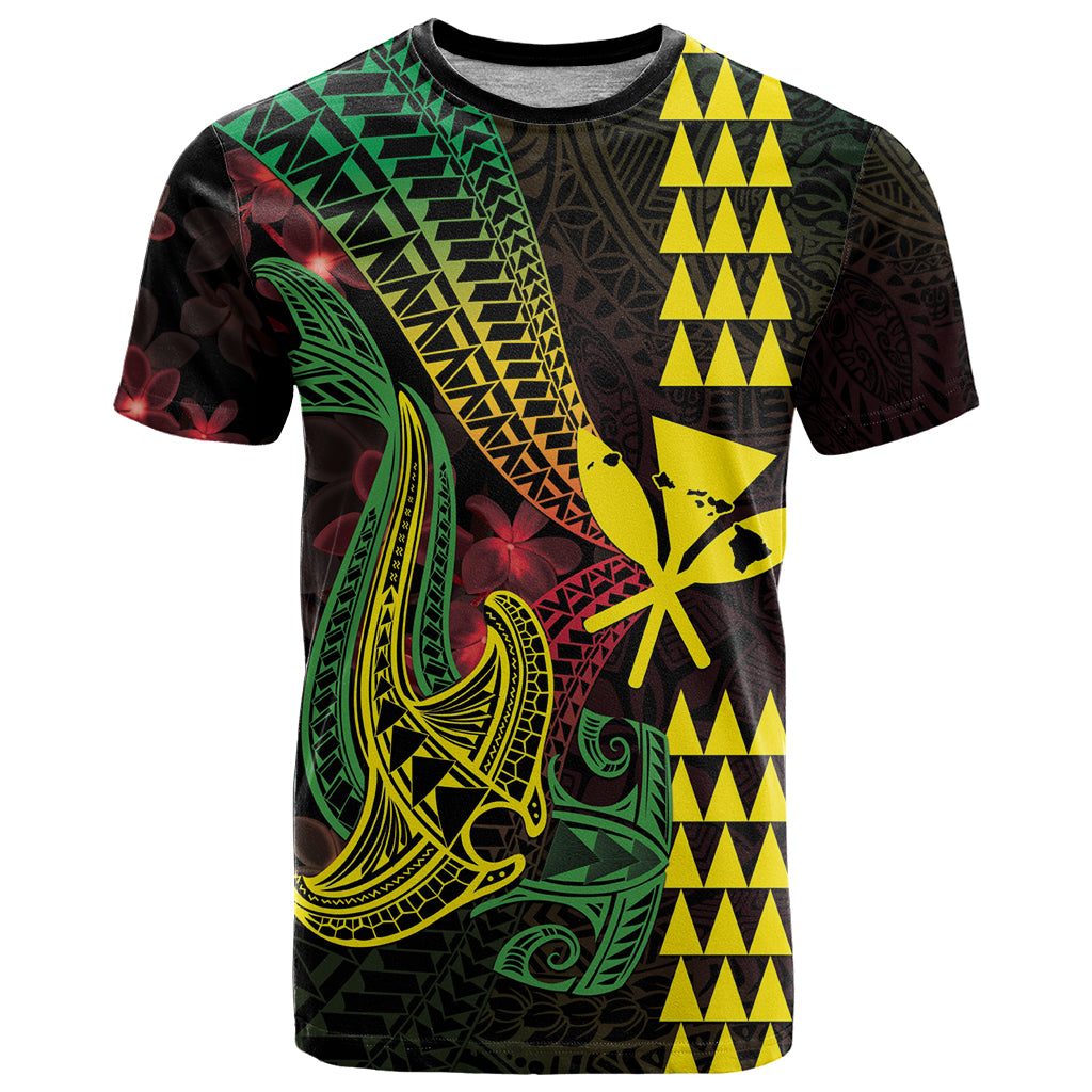 Hawaii Kakau Hammerhead Shark T Shirt Neon Plumeria Pattern