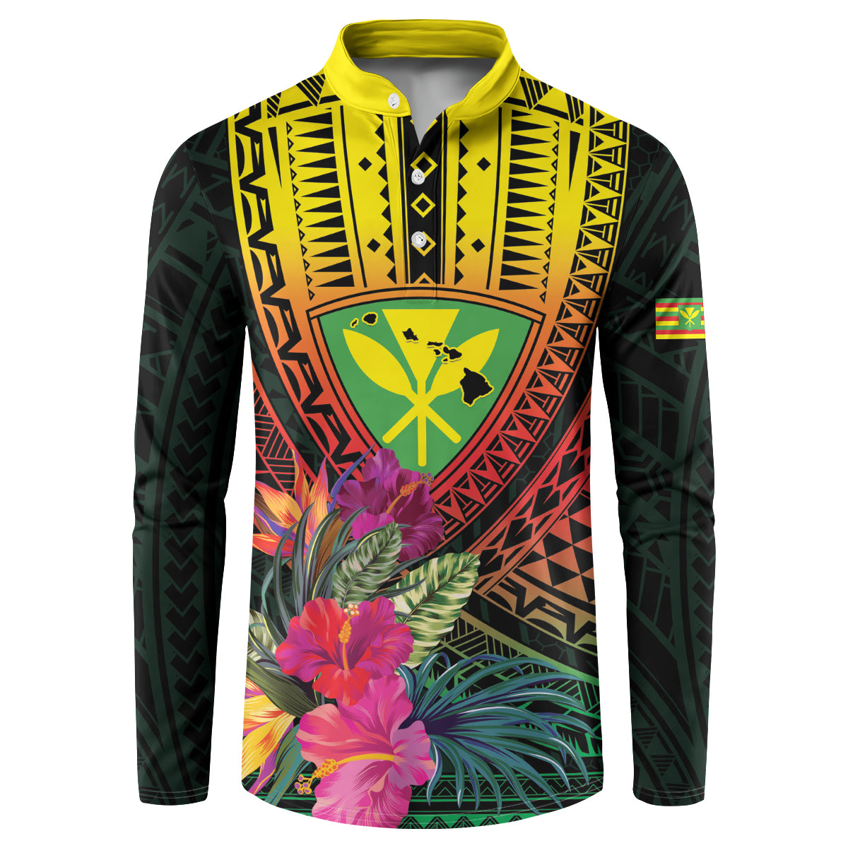 Hawaii Kanaka Maoli Flag Day Button Sweatshirt Tropical Flowers
