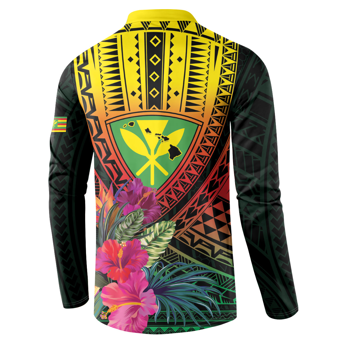 Hawaii Kanaka Maoli Flag Day Button Sweatshirt Tropical Flowers