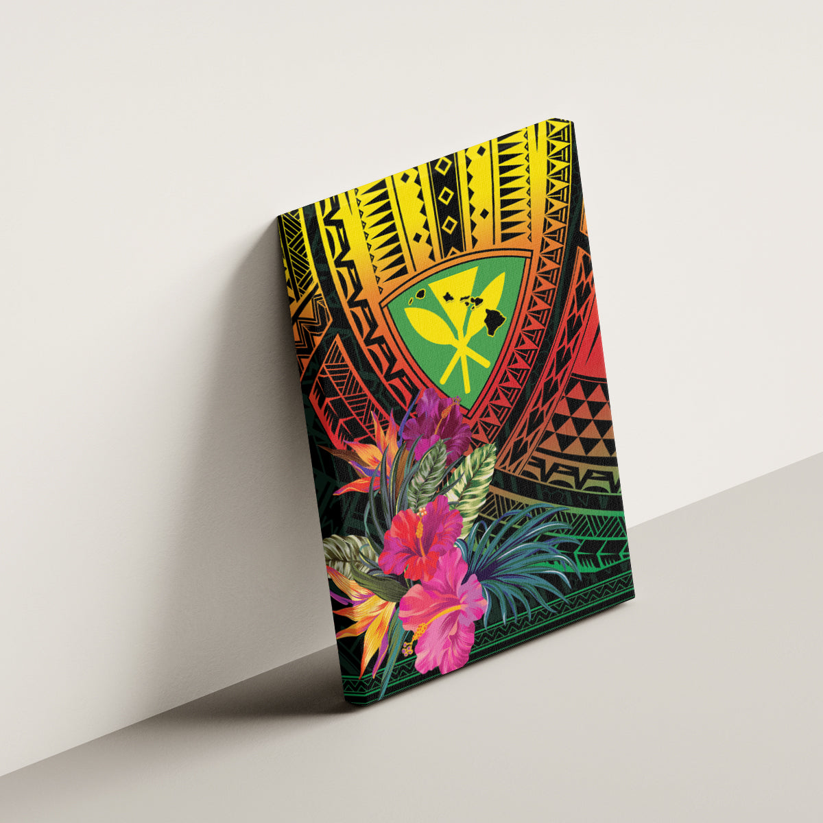 Hawaii Kanaka Maoli Flag Day Canvas Wall Art Tropical Flowers
