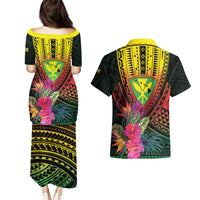 Hawaii Kanaka Maoli Flag Day Couples Matching Puletasi and Hawaiian Shirt Tropical Flowers