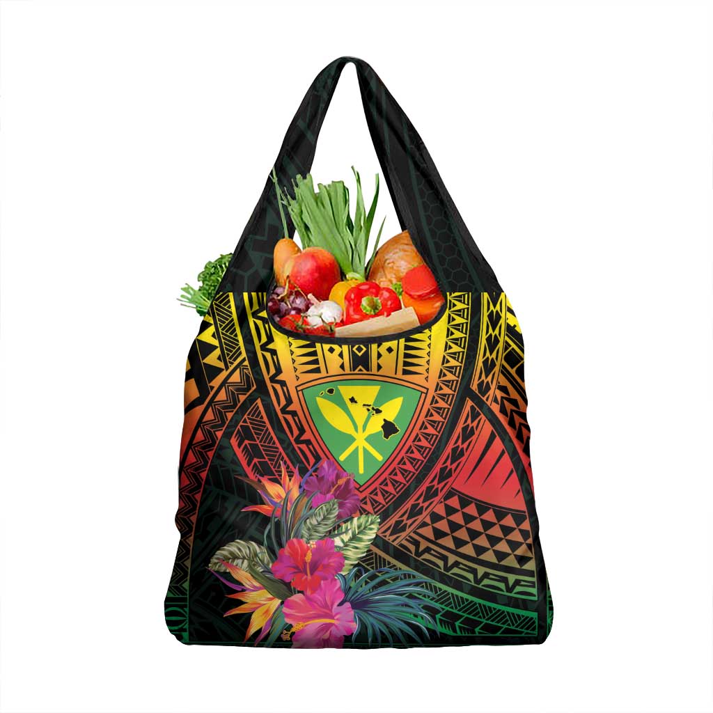 Hawaii Kanaka Maoli Flag Day Grocery Bag Tropical Flowers