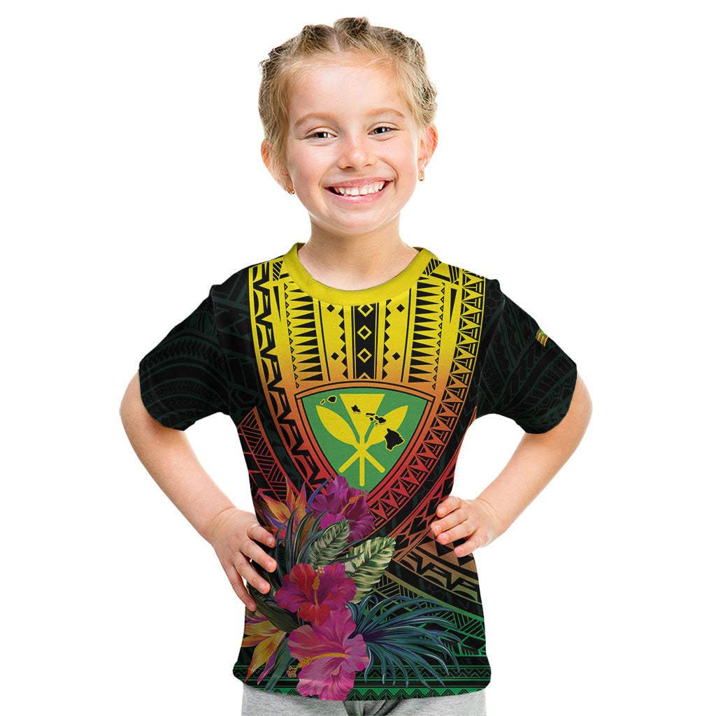 Hawaii Kanaka Maoli Flag Day Kid T Shirt Tropical Flowers