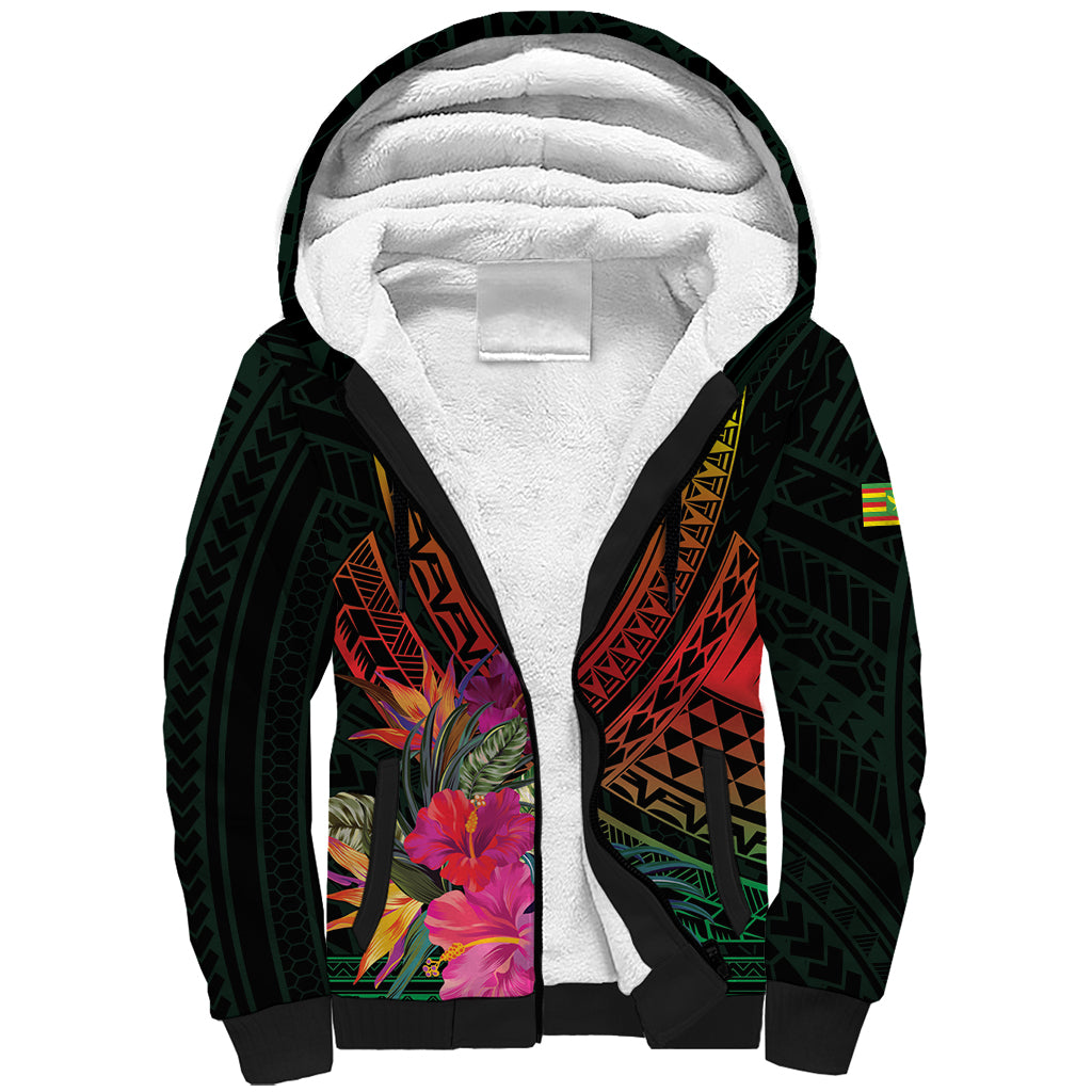 Hawaii Kanaka Maoli Flag Day Sherpa Hoodie Tropical Flowers