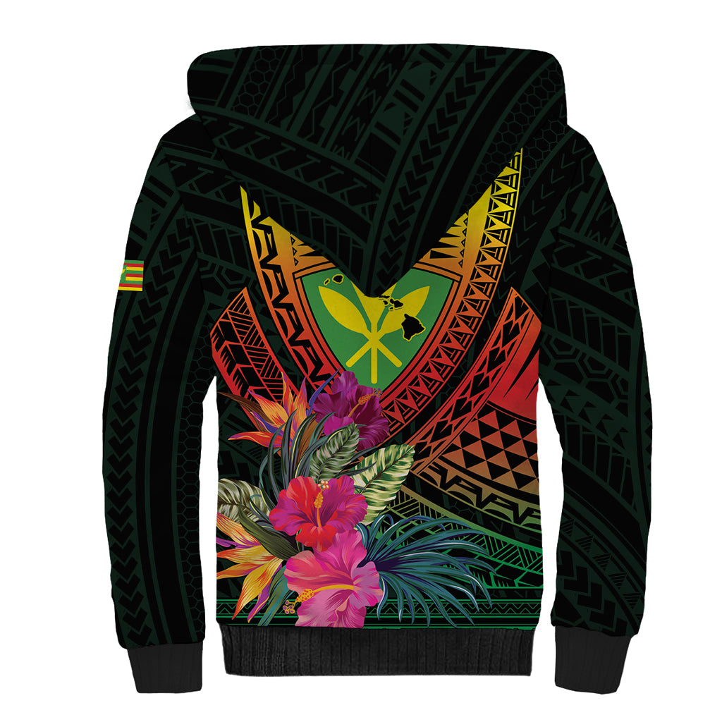 Hawaii Kanaka Maoli Flag Day Sherpa Hoodie Tropical Flowers