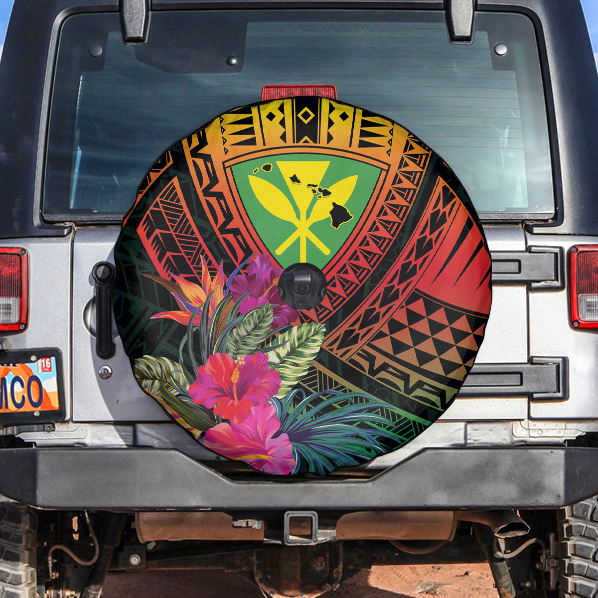 Hawaii Kanaka Maoli Flag Day Spare Tire Cover Tropical Flowers