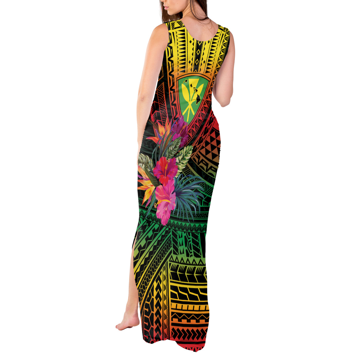 Hawaii Kanaka Maoli Flag Day Tank Maxi Dress Tropical Flowers