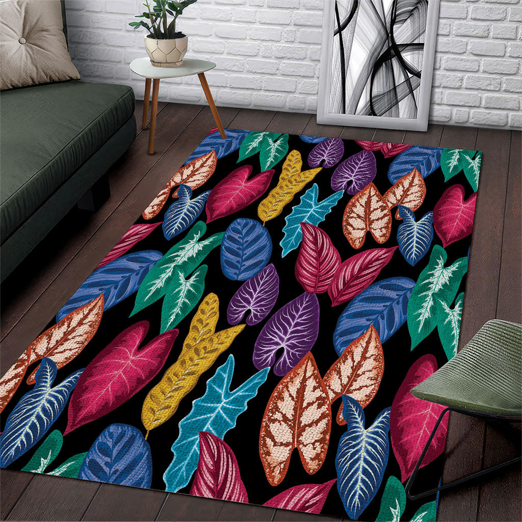 Hawaii Colorful Tropical Leaves Area Rug LT01 Black - Polynesian Pride