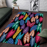 Hawaii Colorful Tropical Leaves Area Rug LT01 Black - Polynesian Pride