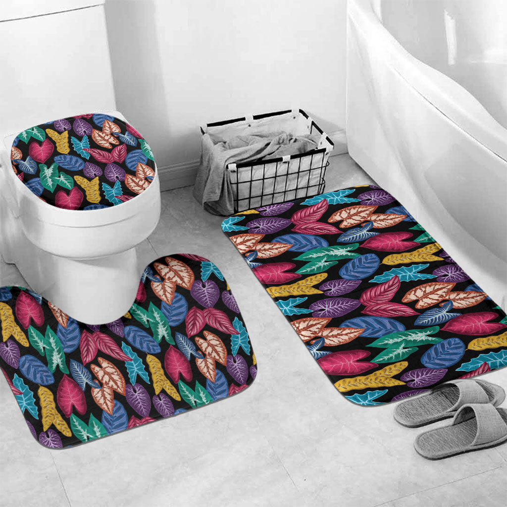 Hawaii Colorful Tropical Leaves Bathroom Set LT01 Mat Set Only (3 pcs) One Size Black - Polynesian Pride