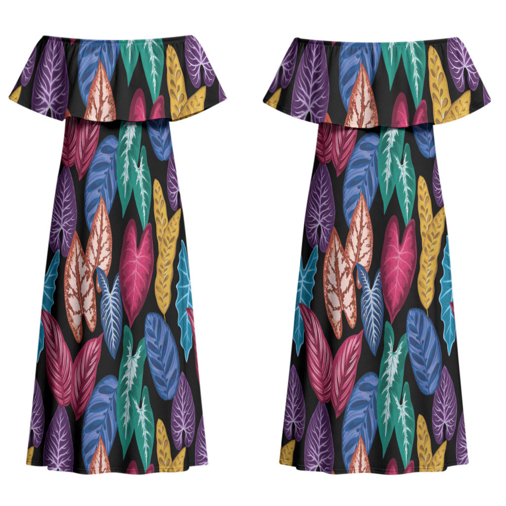 Hawaii Colorful Tropical Leaves Couples Matching Off Shoulder Maxi Dress and Hawaiian Shirt LT01 - Polynesian Pride