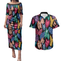 Hawaii Colorful Tropical Leaves Couples Matching Puletasi and Hawaiian Shirt LT01 Black - Polynesian Pride
