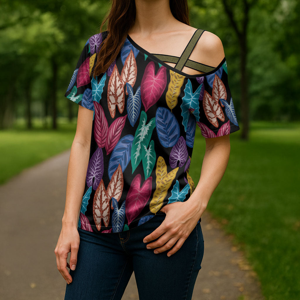 Hawaii Colorful Tropical Leaves Cross Shoulder Shirt LT01 - Polynesian Pride