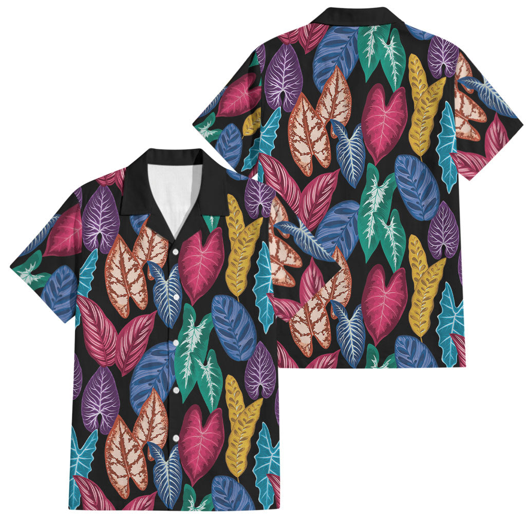 Hawaii Colorful Tropical Leaves Family Matching Off Shoulder Maxi Dress and Hawaiian Shirt LT01 Dad's Shirt - Short Sleeve Black - Polynesian Pride
