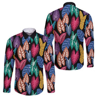 Hawaii Colorful Tropical Leaves Family Matching Off Shoulder Maxi Dress and Hawaiian Shirt LT01 Dad's Shirt - Long Sleeve Black - Polynesian Pride