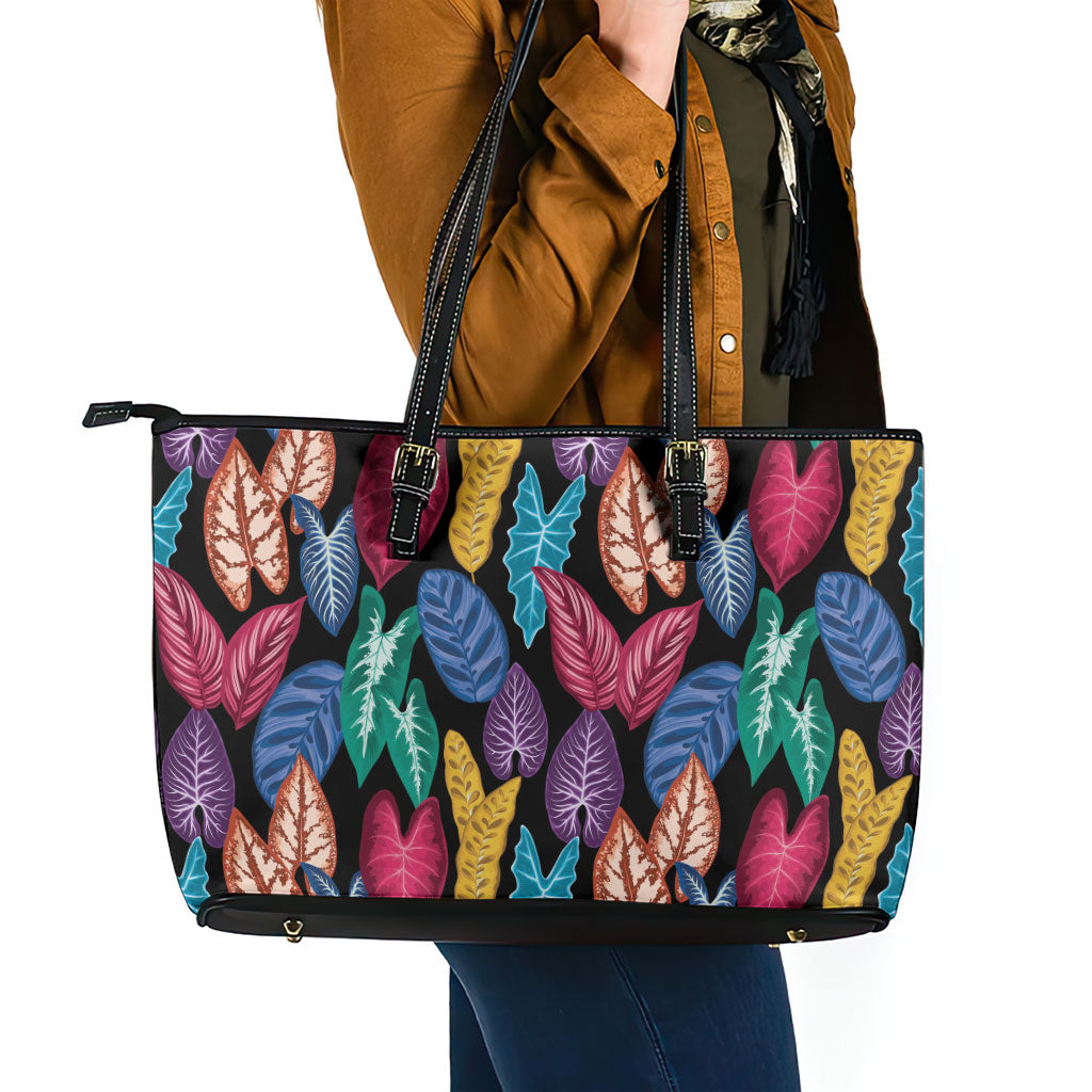 Hawaii Colorful Tropical Leaves Leather Tote Bag LT01 - Polynesian Pride