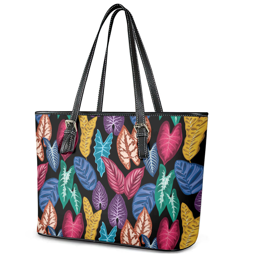 Hawaii Colorful Tropical Leaves Leather Tote Bag LT01 - Polynesian Pride
