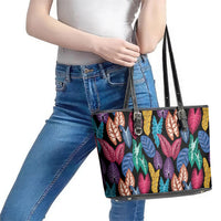 Hawaii Colorful Tropical Leaves Leather Tote Bag LT01 - Polynesian Pride