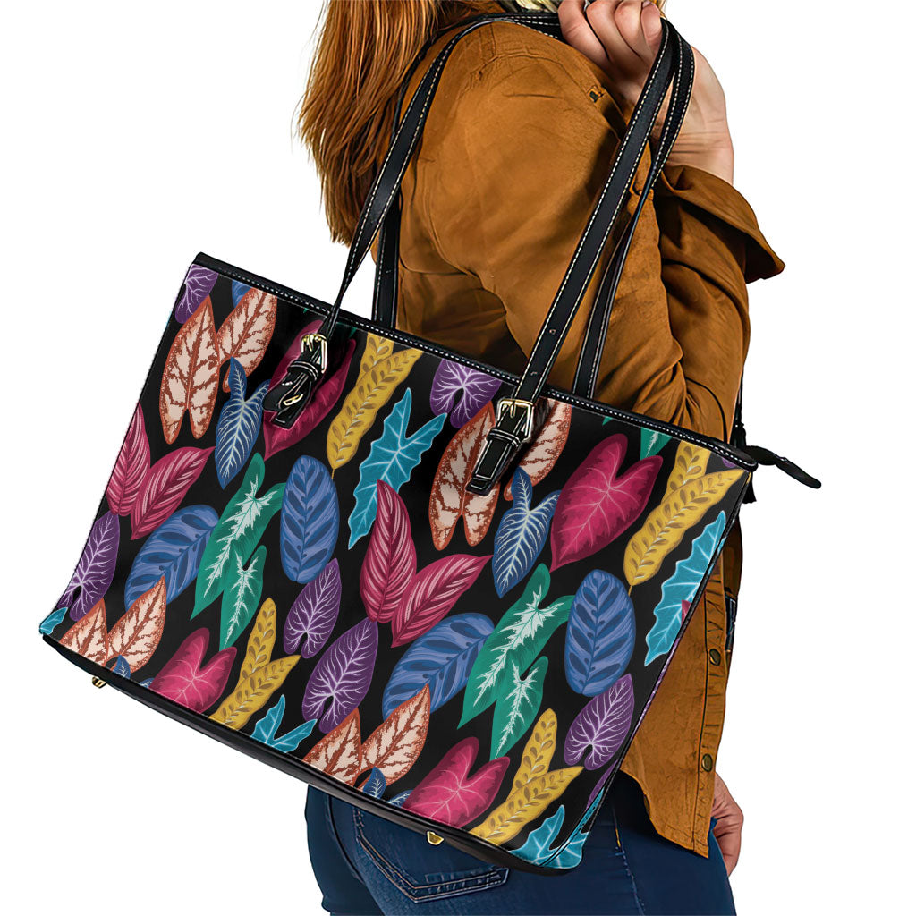 Hawaii Colorful Tropical Leaves Leather Tote Bag LT01 - Polynesian Pride