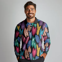 Hawaii Colorful Tropical Leaves Long Sleeve Polo Shirt LT01 - Polynesian Pride