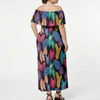 Hawaii Colorful Tropical Leaves Off Shoulder Maxi Dress