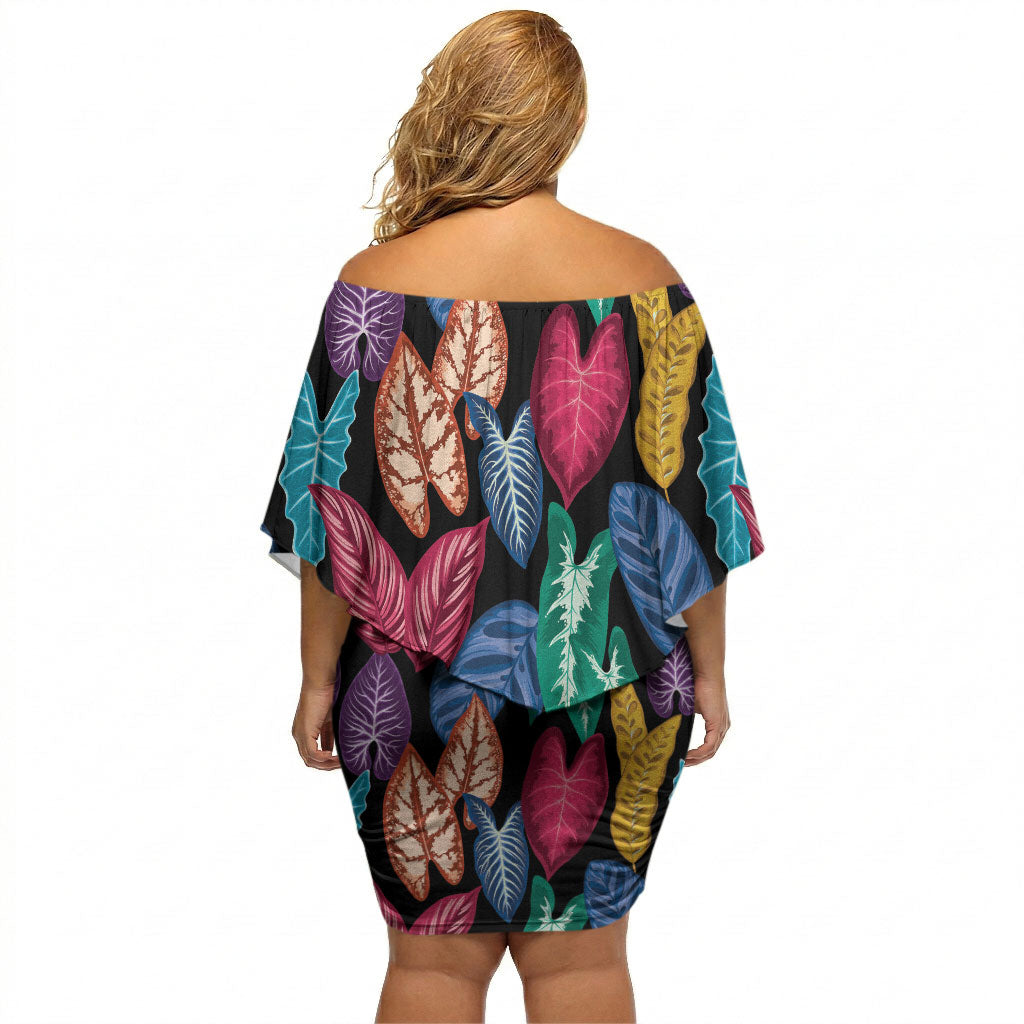 Hawaii Colorful Tropical Leaves Off Shoulder Short Dress LT01 - Polynesian Pride