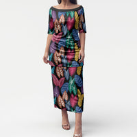 Hawaii Colorful Tropical Leaves Puletasi LT01 Long Dress Black - Polynesian Pride