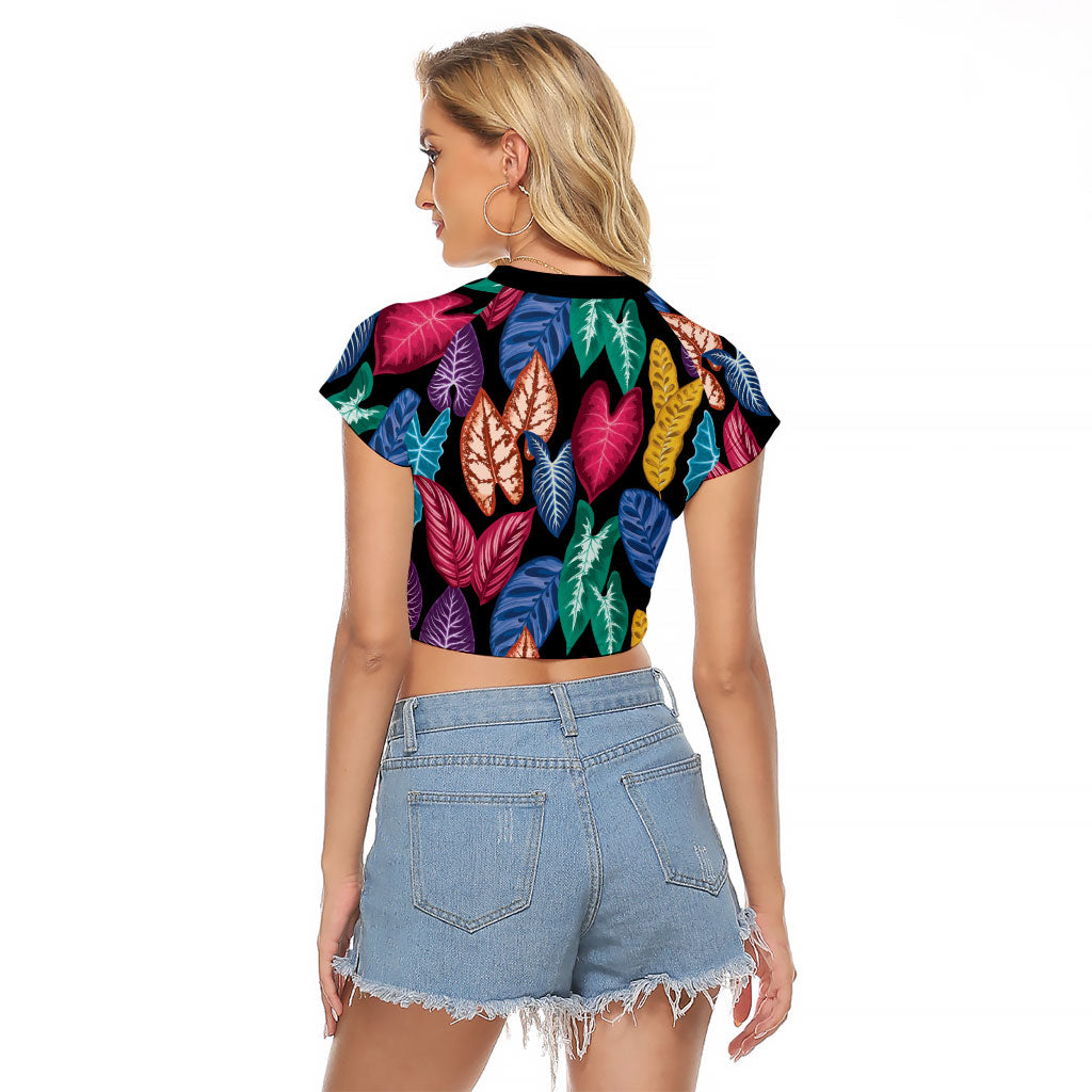 Hawaii Colorful Tropical Leaves Raglan Cropped T Shirt LT01 - Polynesian Pride