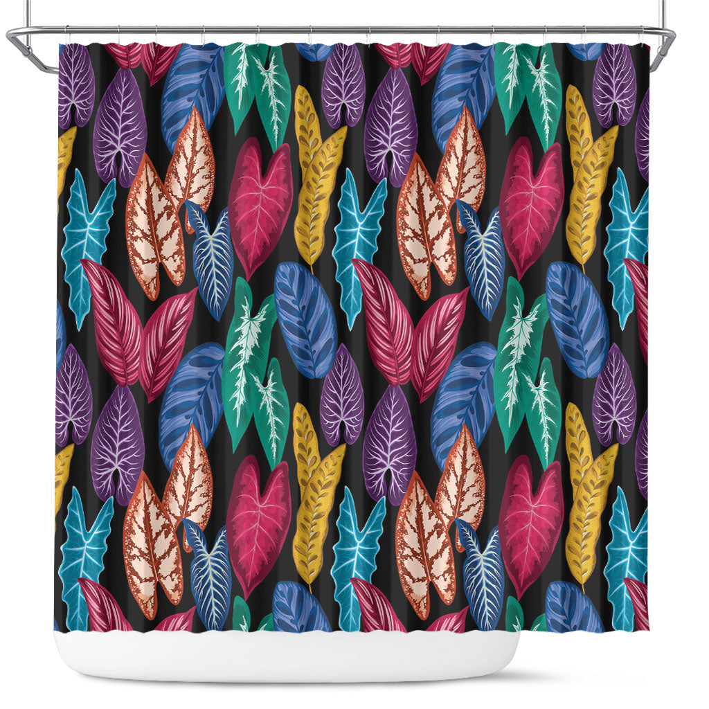 Hawaii Colorful Tropical Leaves Shower Curtain LT01 Black - Polynesian Pride