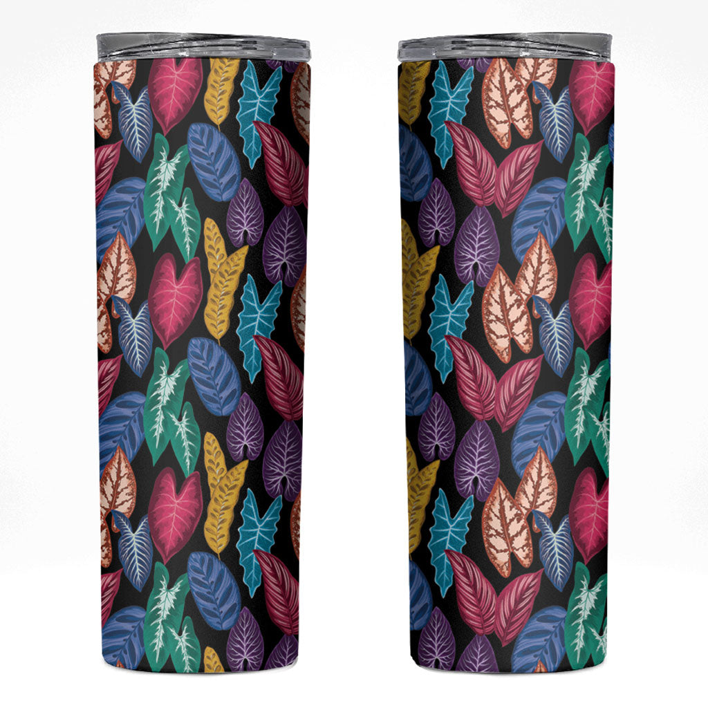 Hawaii Colorful Tropical Leaves Skinny Tumbler LT01 Black - Polynesian Pride